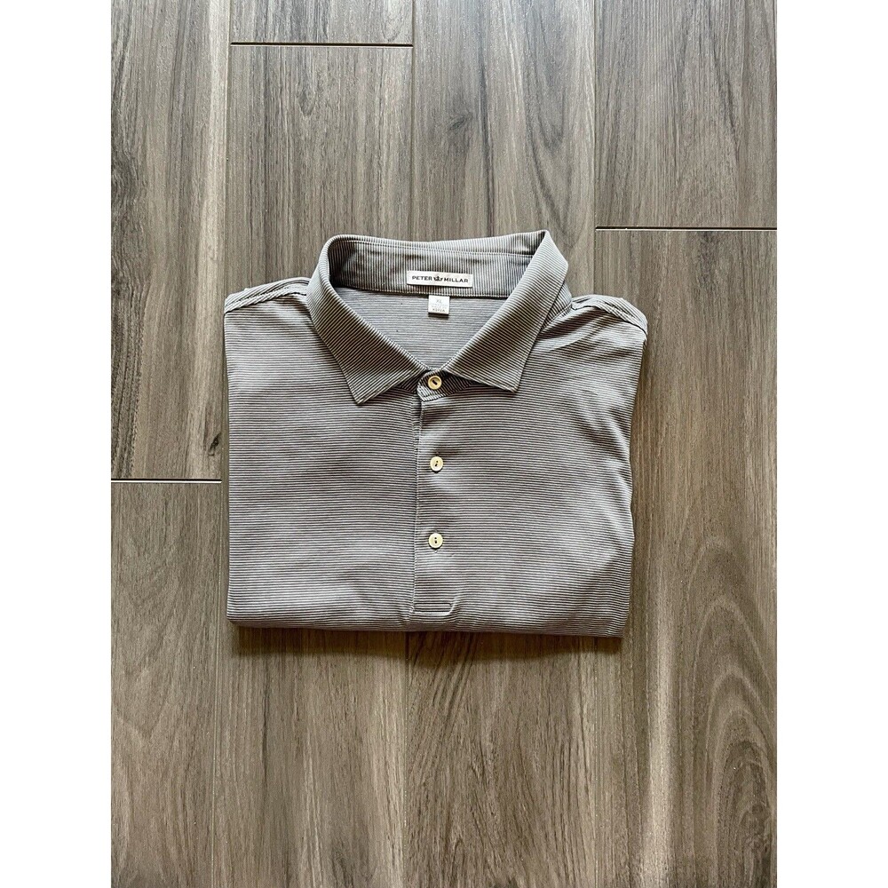 Peter Millar Polo Shirt Men XL Gray Stripe Comfort Golf Performance 100% cotton